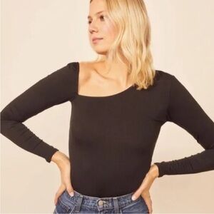 Reformation Black Asymmetrical Long Sleeve Bodysuit